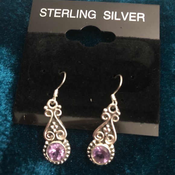 Sterling Silver & Amethyst Earrings, NWT - Picture 3 of 4